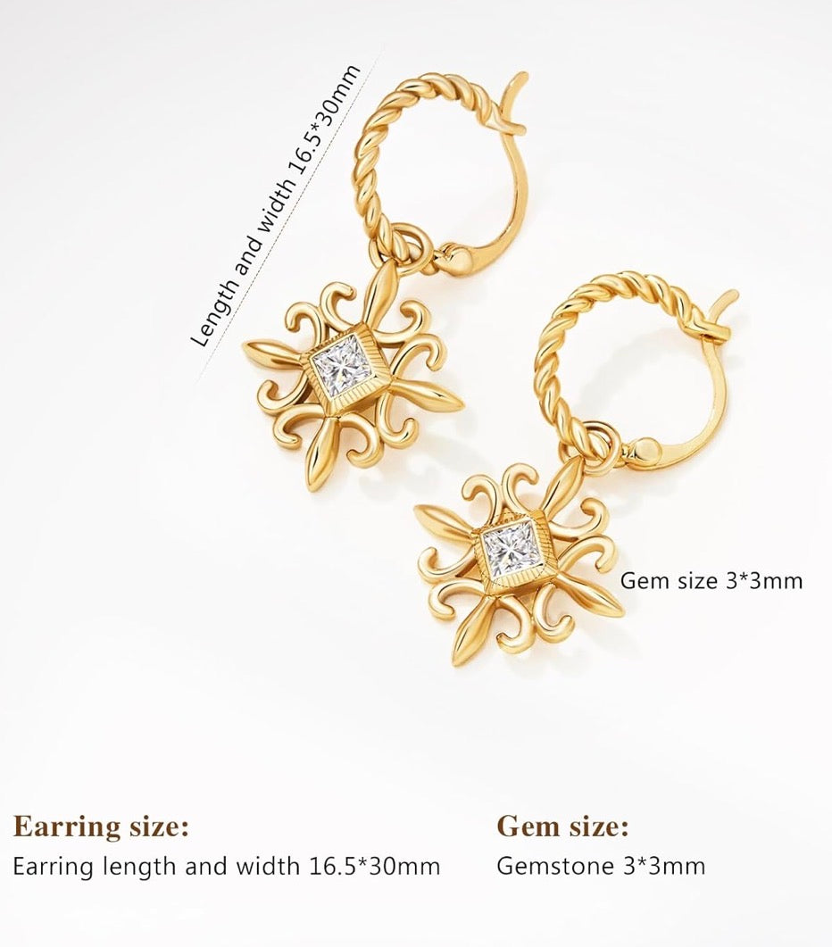 18K GOLD PLATED DANGLE EARRINGS-CICY BELL: