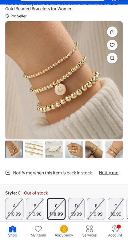 TURANDOSS GOLD BRACELET SET -LETTER -Y