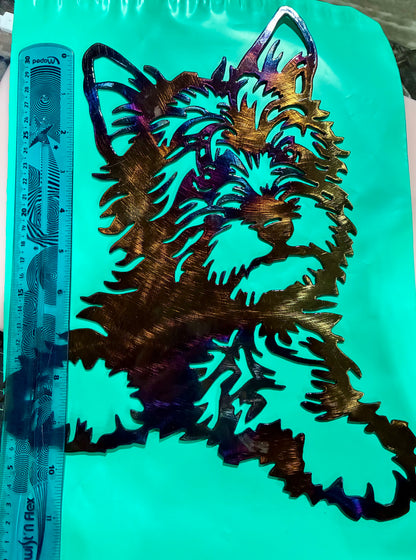 BRUSHED COPPER YORKSHIRE TERRIER SILHOUETTE 10 x 12