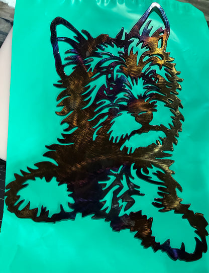 BRUSHED COPPER YORKSHIRE TERRIER SILHOUETTE 10 x 12