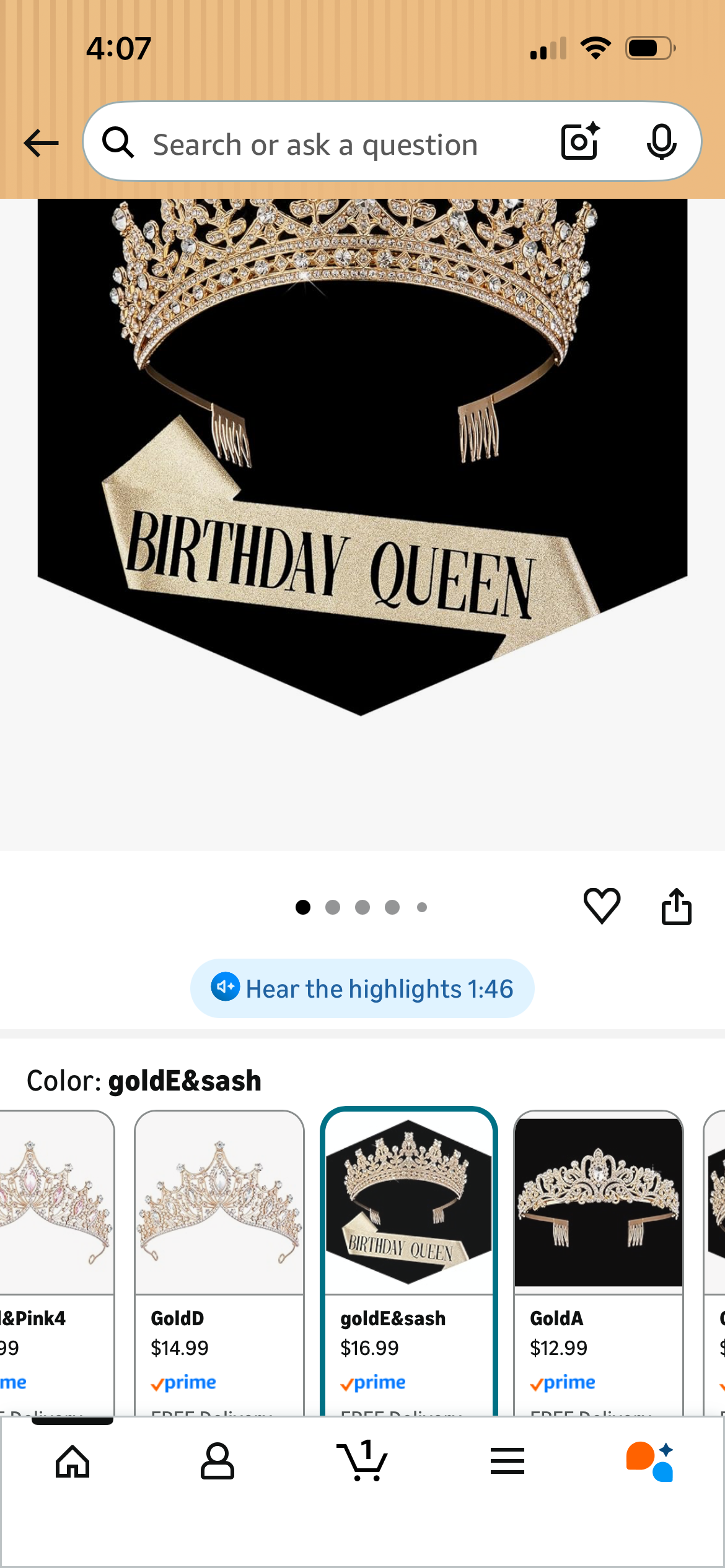GOLD CROWN @ SASH BIRTHDAY QUEEN
