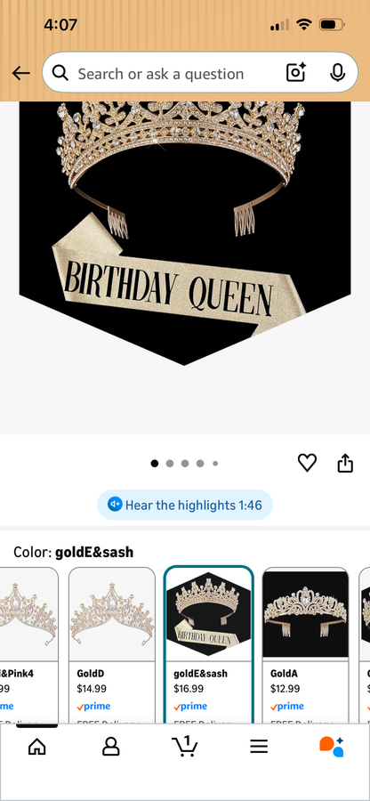 GOLD CROWN @ SASH BIRTHDAY QUEEN