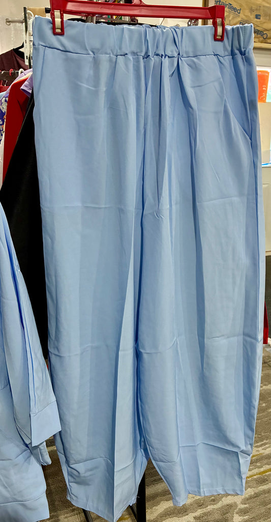 SATIN LT BLUE CAUSAL PANT SET
