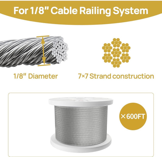 600 FT WIRE ROPE STAINLESS STEEL CABLE RAILING