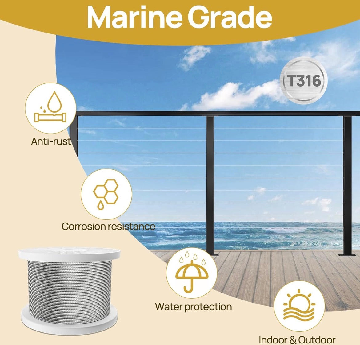 600 FT WIRE ROPE STAINLESS STEEL CABLE RAILING