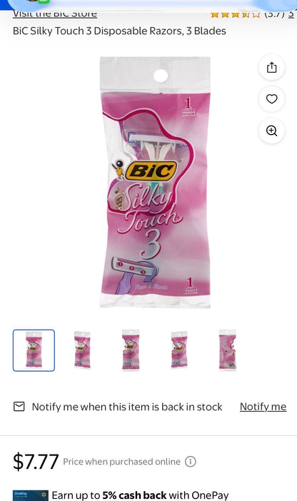 BIC SILKY TOUCH 3 DISPOSABLE 3 BLADE  RAZOR (ONE IN PK)