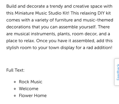 MAYBERRY STREET MINIATURES MUSIC STUDIO KIT