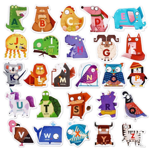 MAGNETIC WOODEN ANIMAL ALPHABET LETTERS