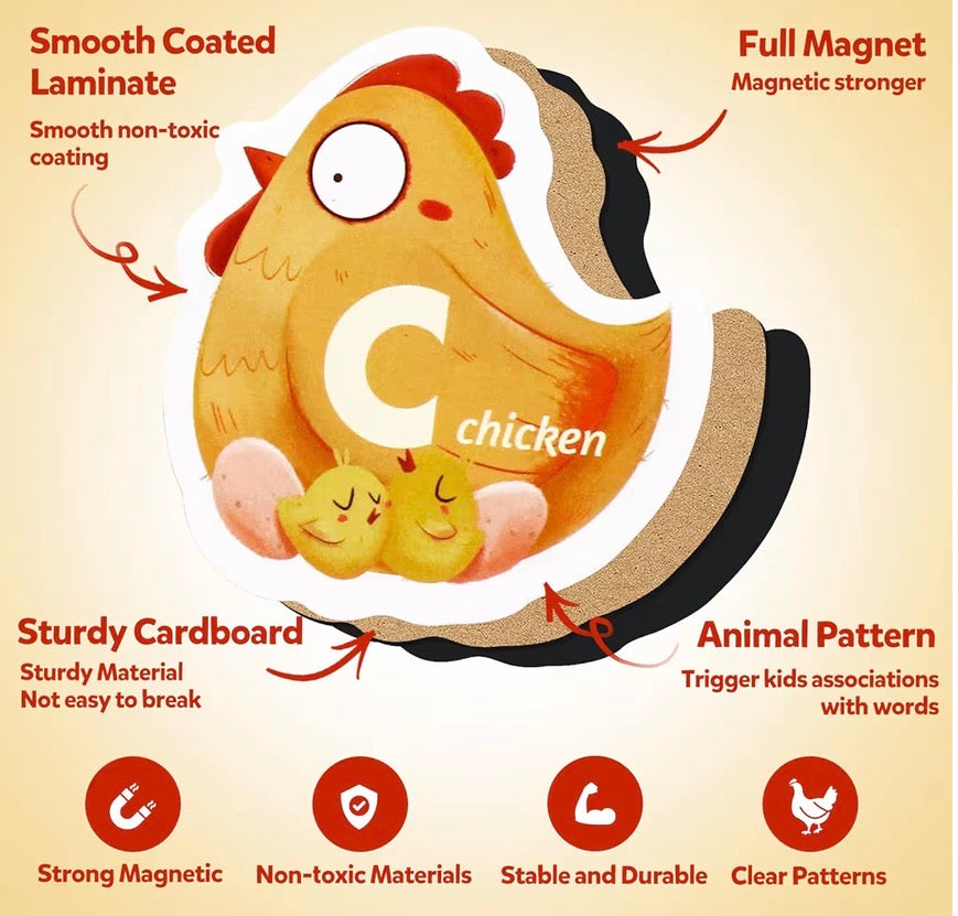 MAGNETIC WOODEN ANIMAL ALPHABET LETTERS