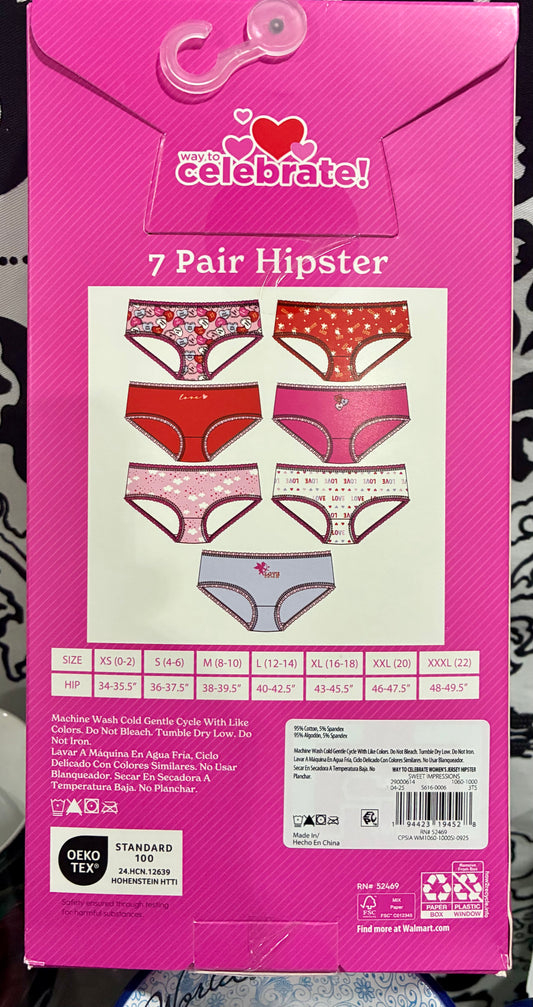 7 PACK VALENTINES THEME  UNDIES SZ 4-6