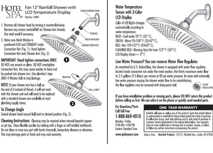 DREAM SPA AQUA FAN 12'' RAINFALL LED SHOWER HEAD