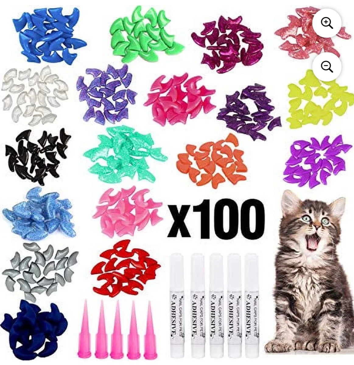 100pc CAT NAIL CAPS COLORFUL PET SOFT CLAW