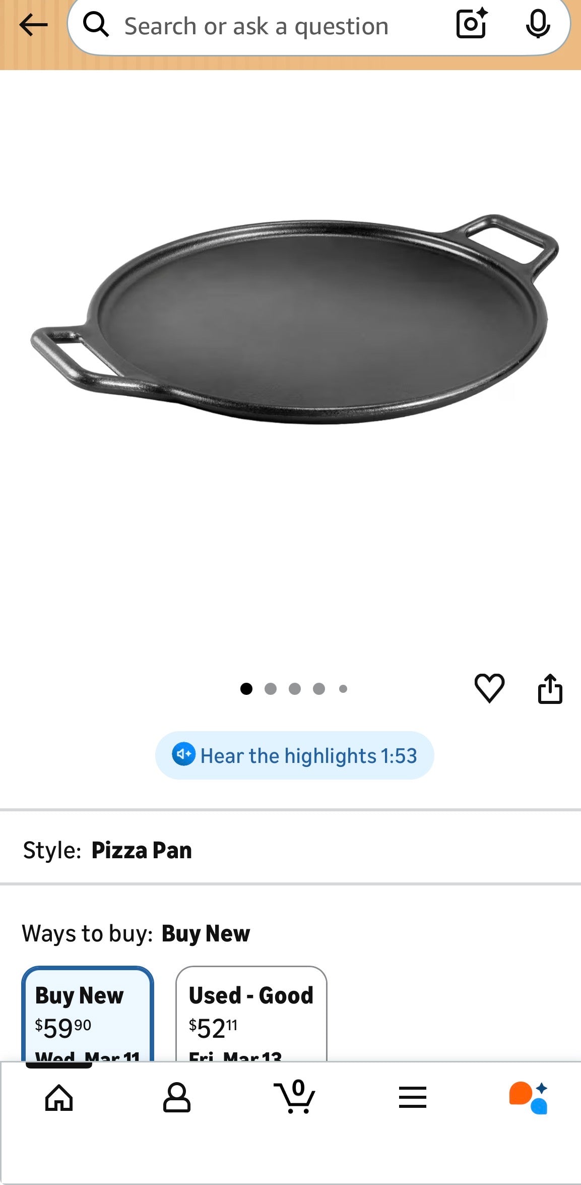 CAST IRON PAN PRE SEASONED PIZZA ,ETC -LODGE