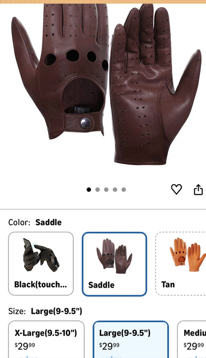 MENS Leather Driving Gloves Sz Lg