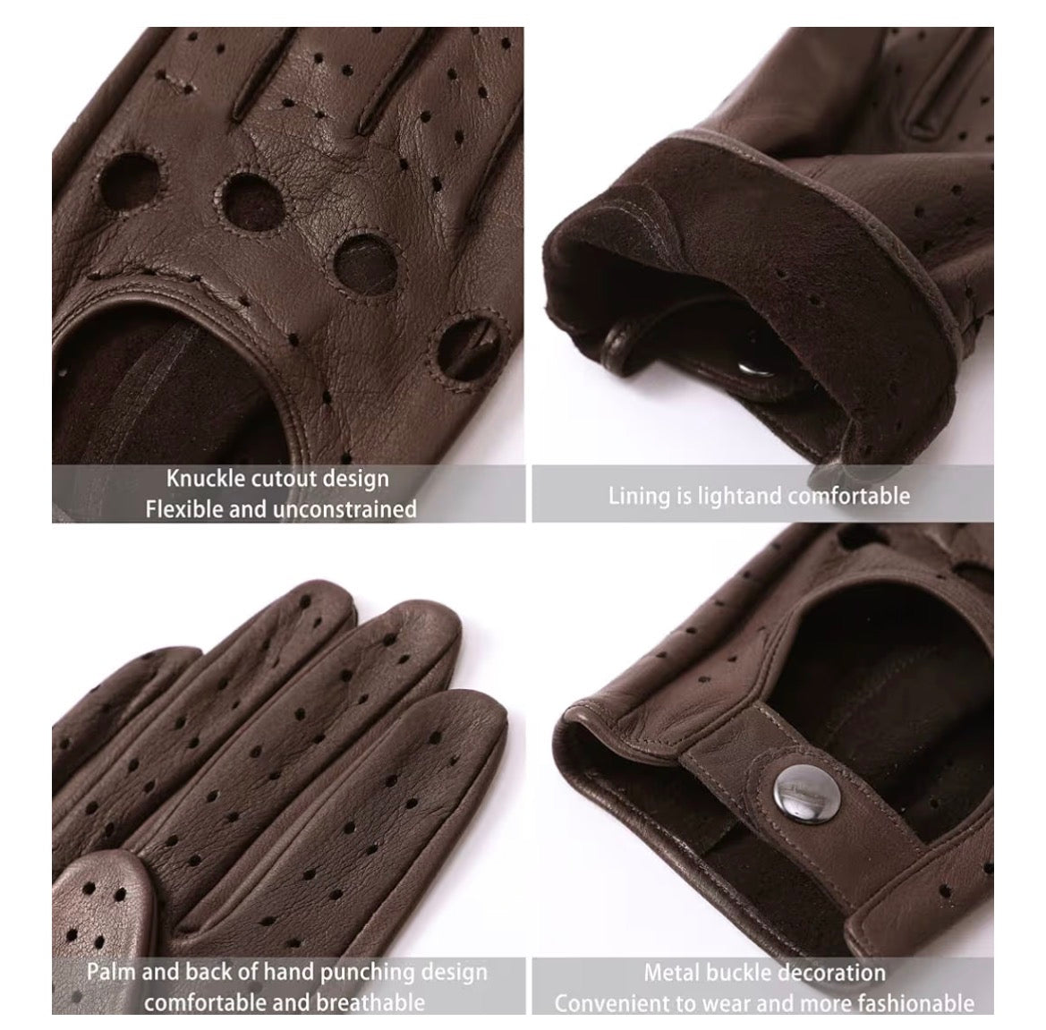 MENS Leather Driving Gloves Sz Lg