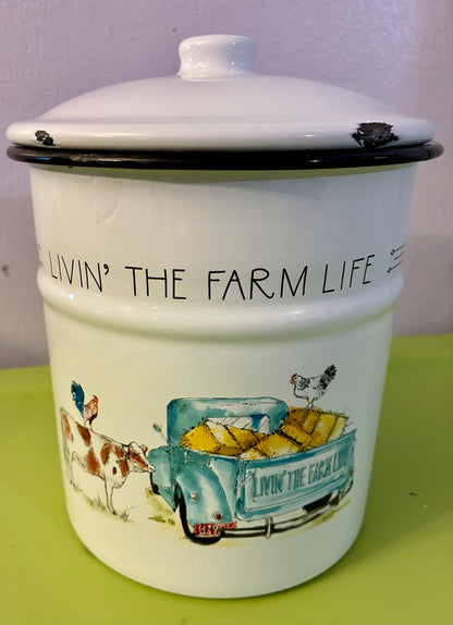 METAL VINTAGE SHABBY LOOK  FARM CANISTER  8''H x 6''W