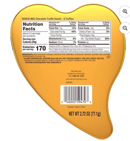 DOVE MILK CHOCOLATE TRUFFLES HEART 2.72 OZ