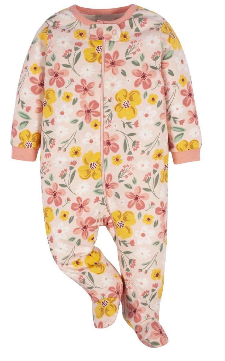 GERBER BABY GIRL SLEEP N PLAY  FOOTED PJS 4 PACK