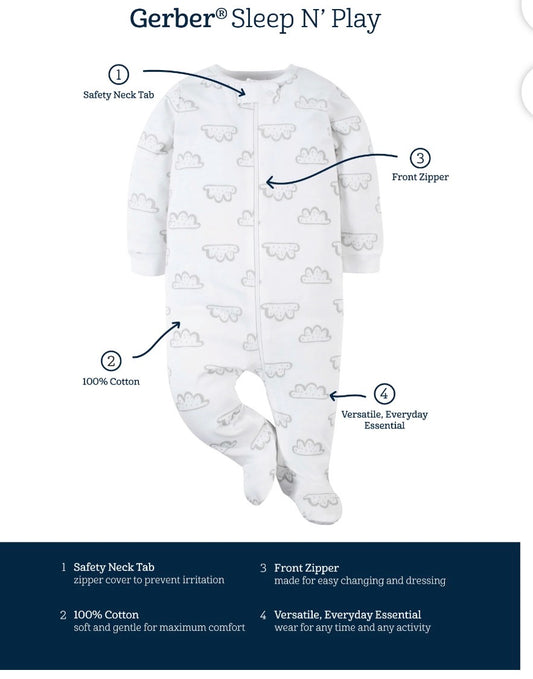 GERBER BABY GIRL SLEEP N PLAY  FOOTED PJS