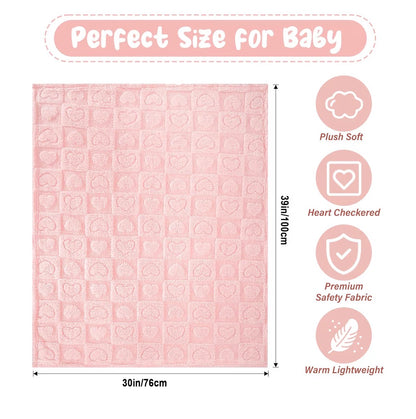 PLUSH SOFT HEART CHECKERED BABY BLANKET 30 x 39