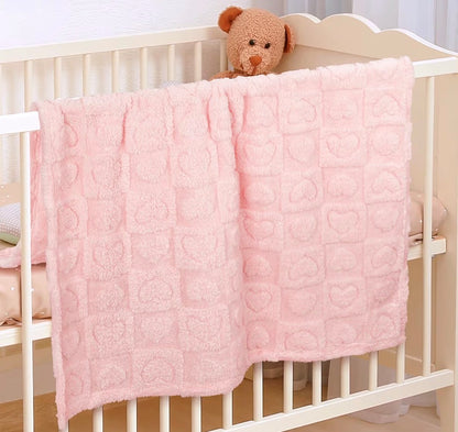 PLUSH SOFT HEART CHECKERED BABY BLANKET 30 x 39