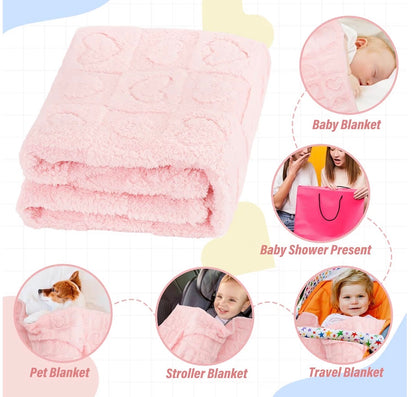 PLUSH SOFT HEART CHECKERED BABY BLANKET 30 x 39