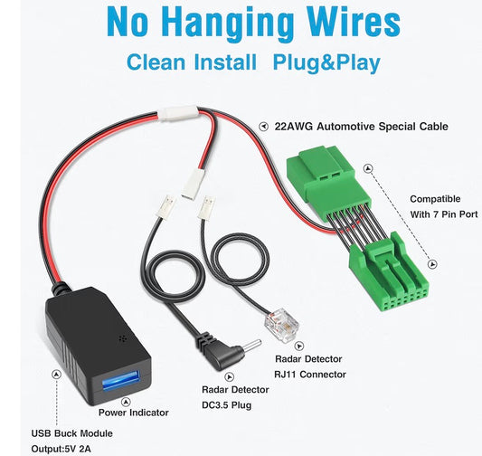 Radar Detector Power Cord Adapter,(7Pin Type-A)