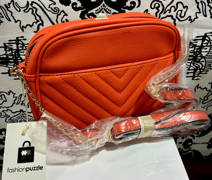 BURNDT ORANGE CHEVRON TASSEL  CROSSBODY BAG