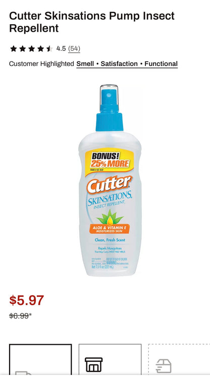 CUTTER ALOE @ VITAMIN E SKINSATIONS 7.5oz