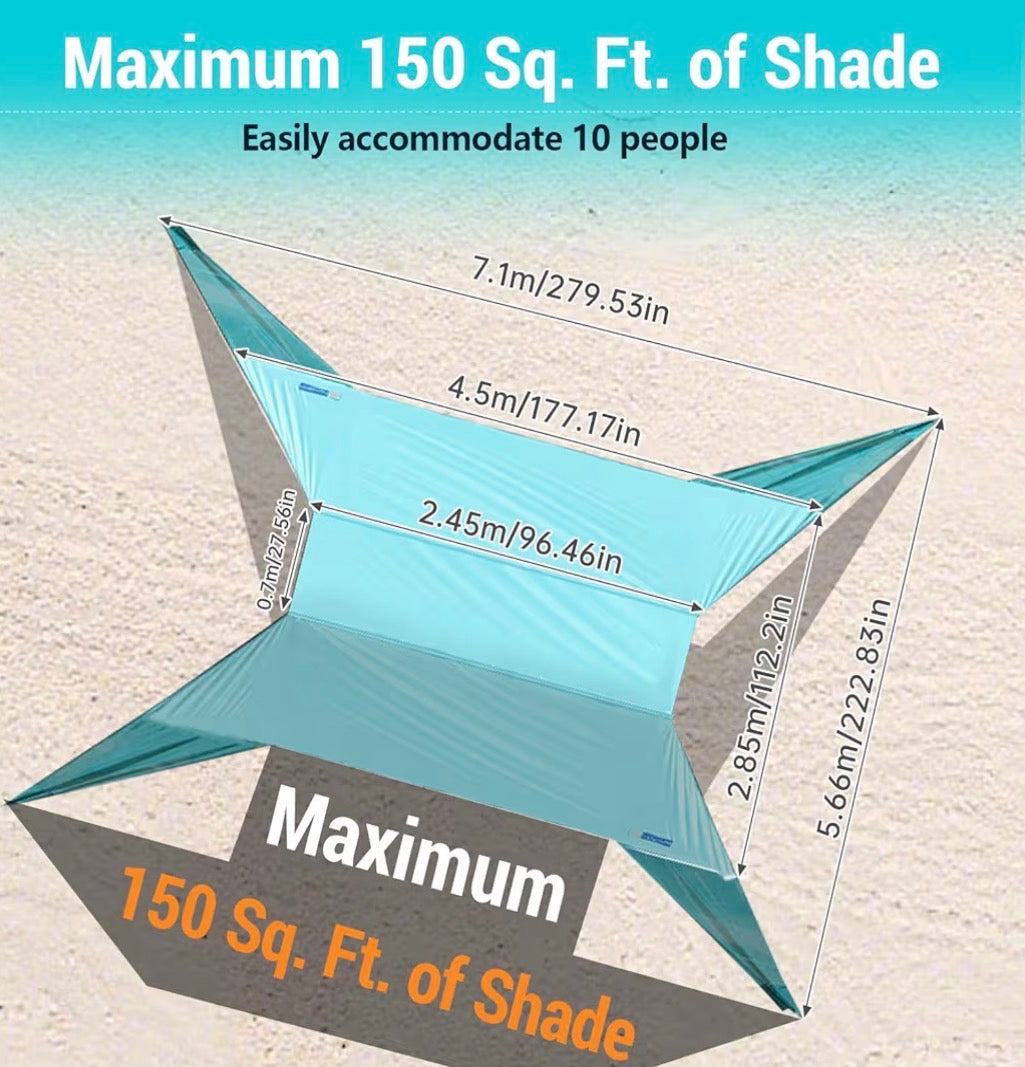 LARGE PORTABLE TEAL BEACH SHADE 15X10