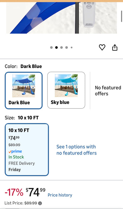 BLUE BEACH TENT SUN SHELTER 10X10