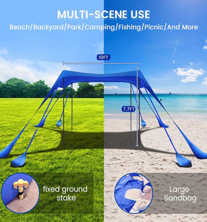 BLUE BEACH TENT SUN SHELTER 10X10