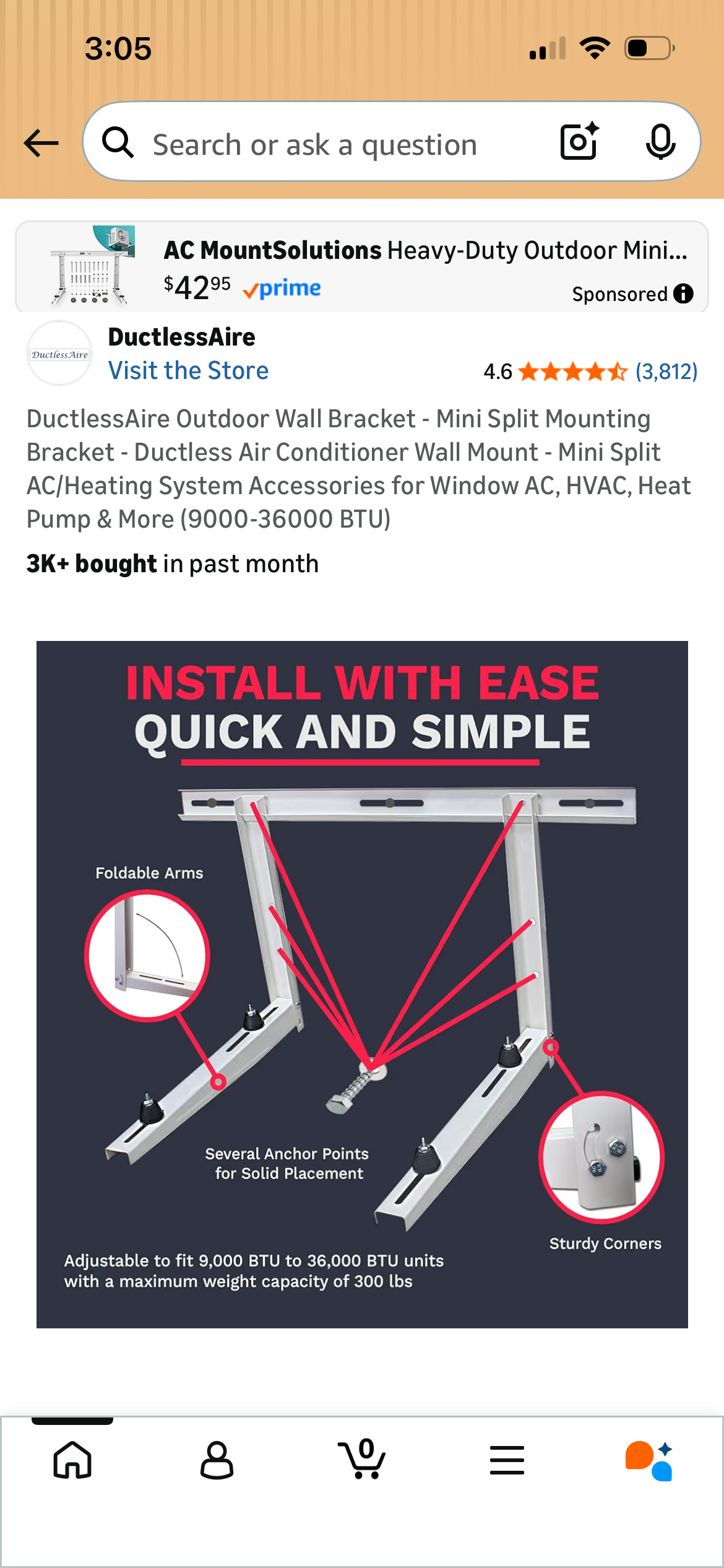 DUCTLESS AIR CONDITIONER  OUTDOOR WALL BRACKET FOR WINDOW MOUNT