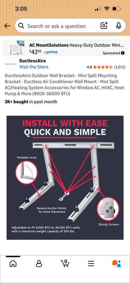 DUCTLESS AIR CONDITIONER  OUTDOOR WALL BRACKET FOR WINDOW MOUNT