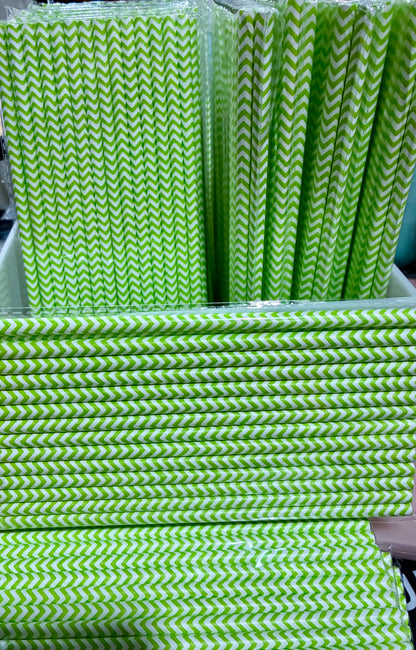 GREEN CHEVRON PAPER STRAWS