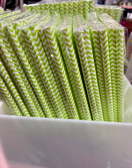GREEN CHEVRON PAPER STRAWS