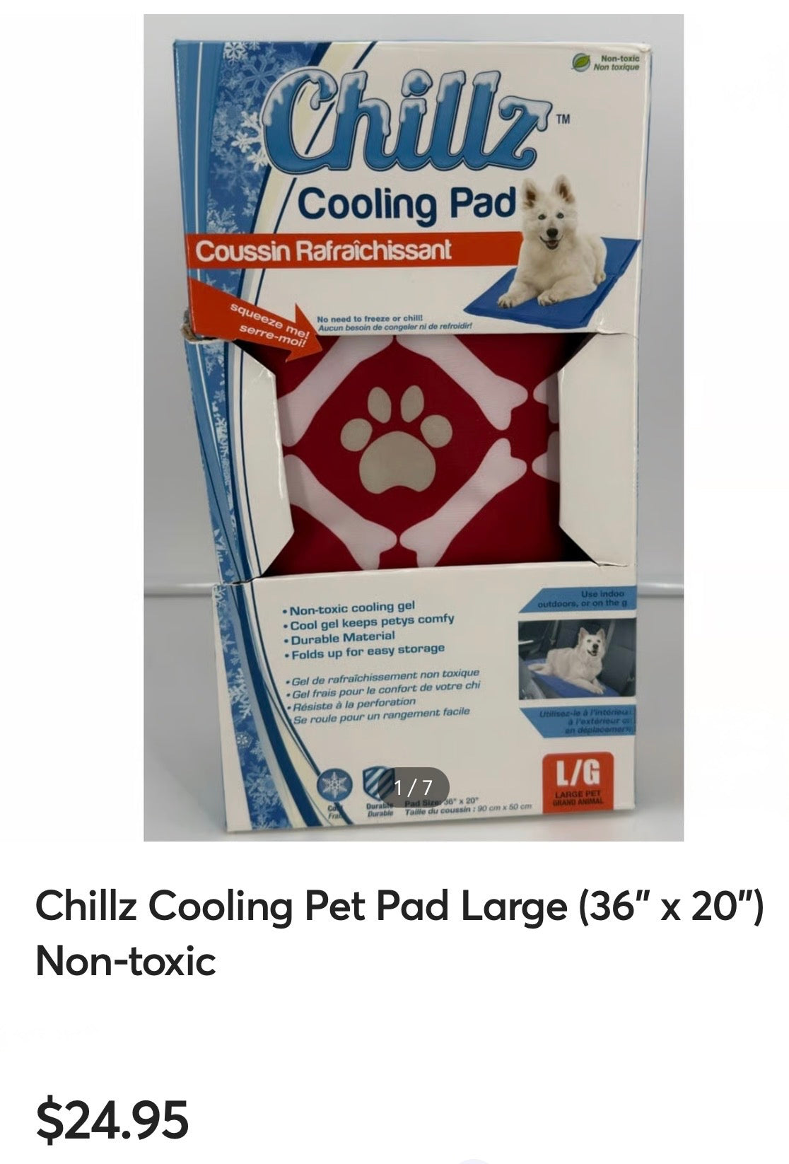 CHILLZ PET COOLING PAD 36 X 20   GREEN /WHITE BONES