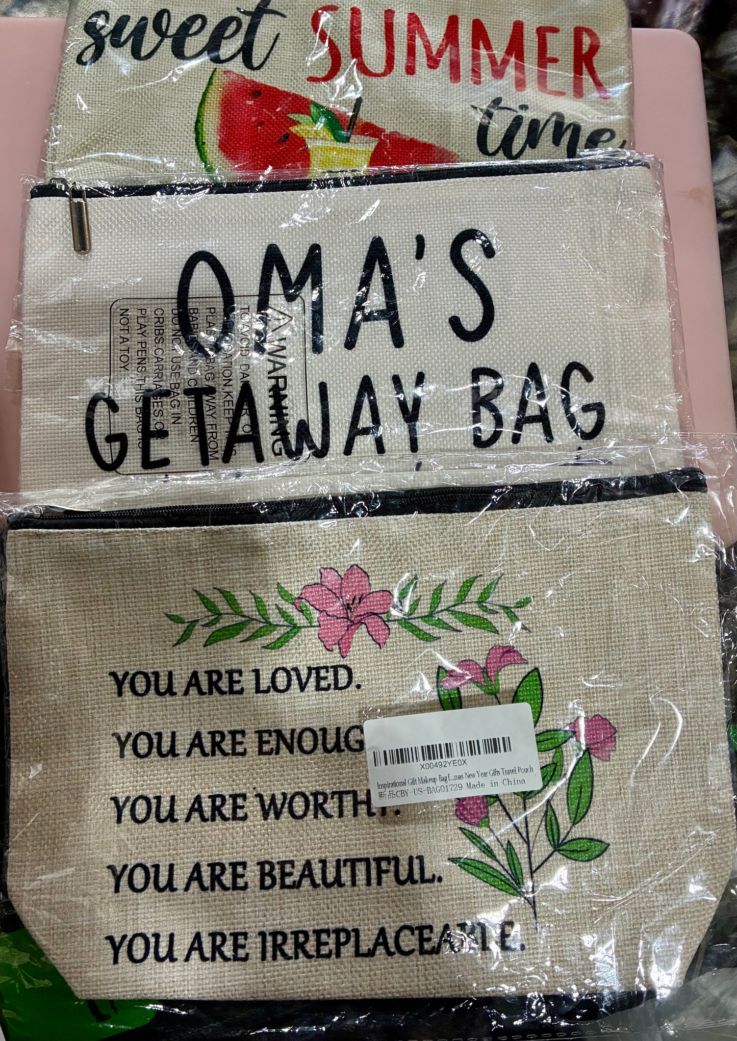 2 SIDED PRINTED  ZIPPER MAKEUP BAGS
