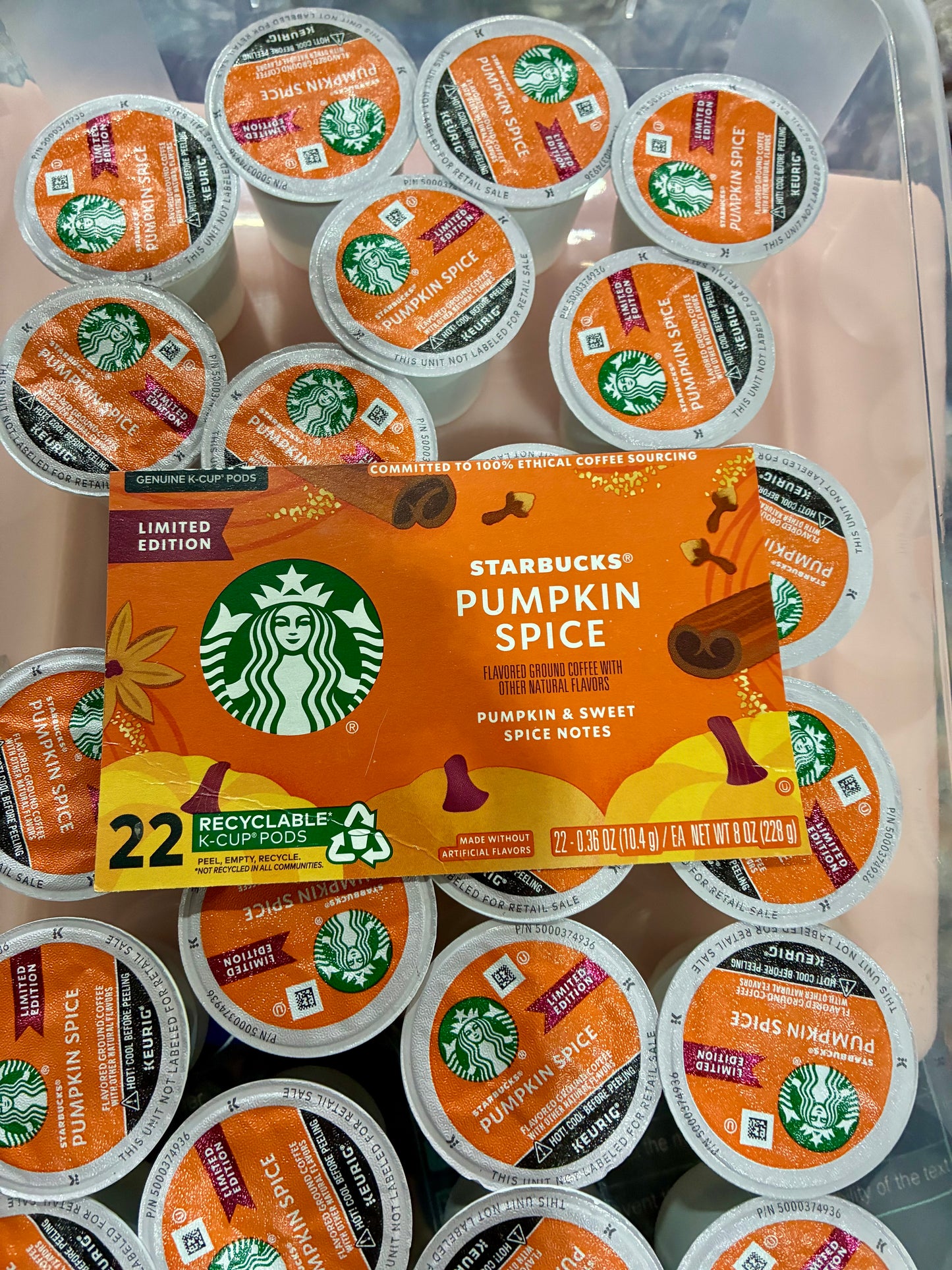 STARBUCKS PUMPKIN SPICE CONTAINER OF 22 K-CUPS PODS