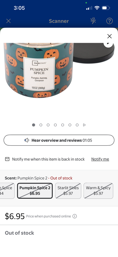 PUMPKIN SPICE 3 WICK JAR CANDLE by MAINSTAYS
