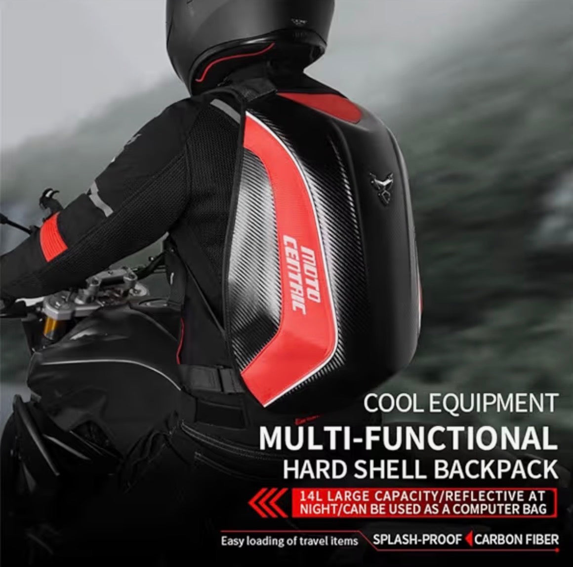 Motorcycle Backpack Waterproof  Carbon Fiber Rider  Hard Shell Reflective