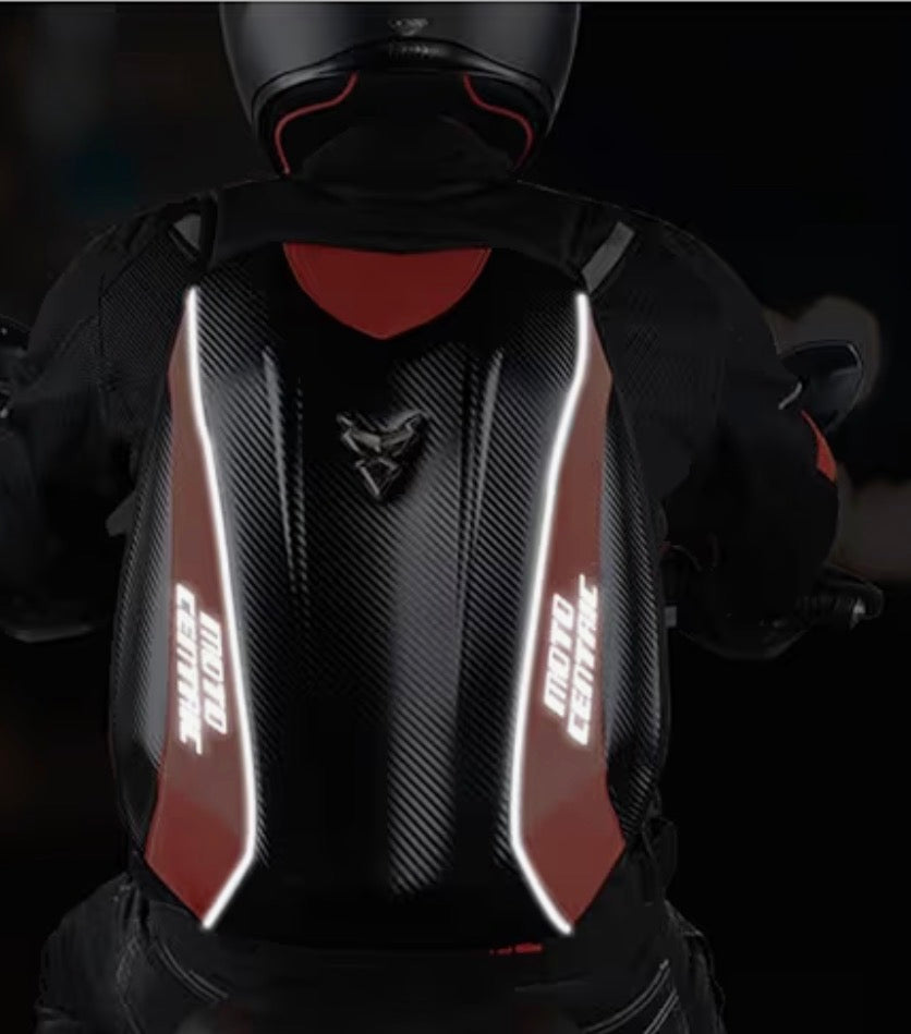 Motorcycle Backpack Waterproof  Carbon Fiber Rider  Hard Shell Reflective