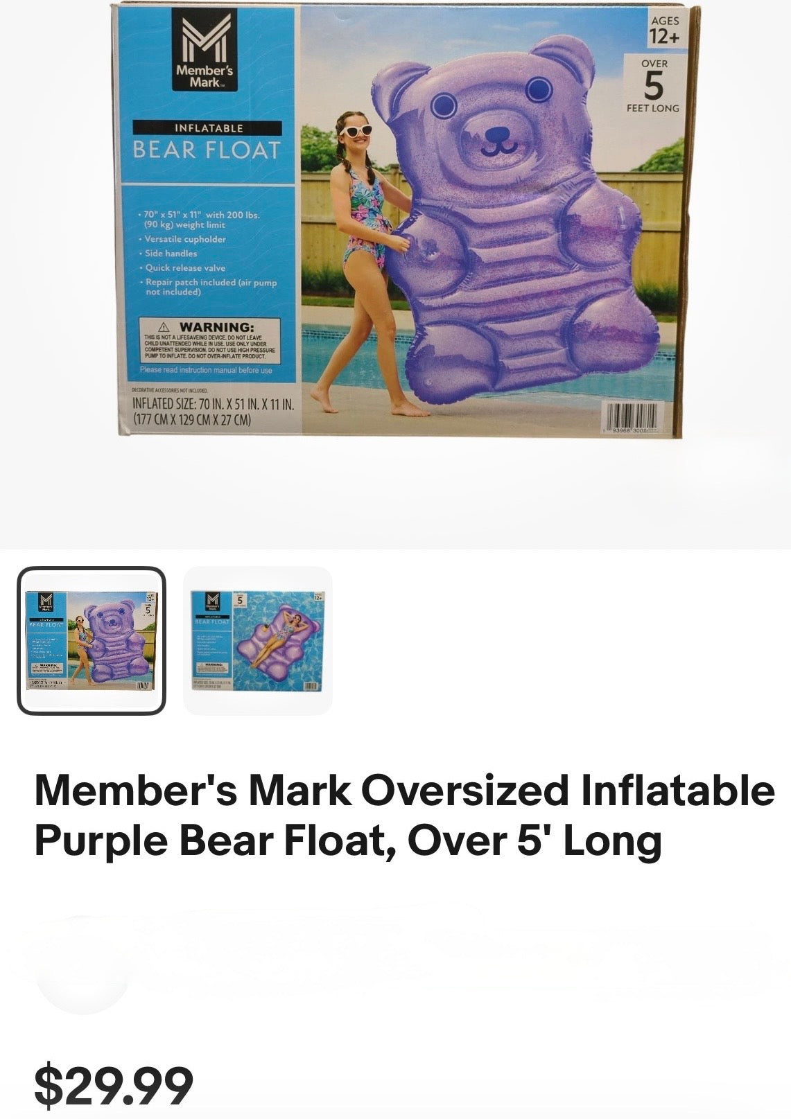 PURPLE BEAR INFLATABLE FLOAT