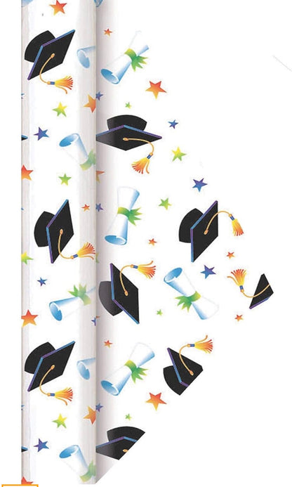 Vinyl Graduation Party Starry Mortarboards/ Diplomas Table Roll, 40"× 100',