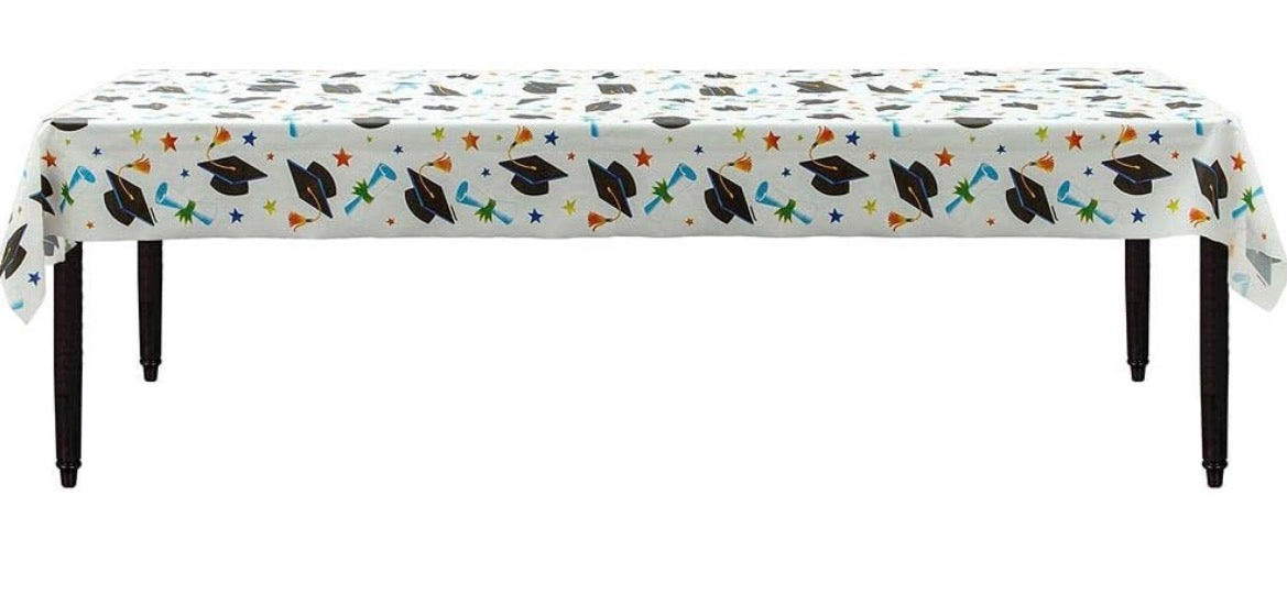 Vinyl Graduation Party Starry Mortarboards/ Diplomas Table Roll, 40"× 100',