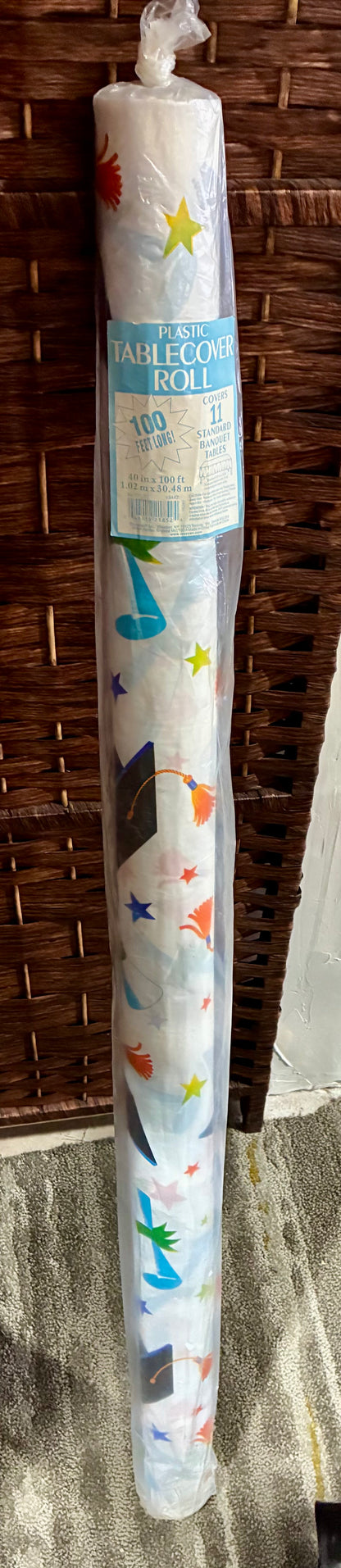 Vinyl Graduation Party Starry Mortarboards/ Diplomas Table Roll, 40"× 100',