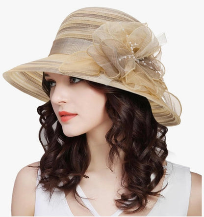 Women Kentucky Hat Derby Church Hat, Outdoor Cloche Sun Hat Bucket Hat
