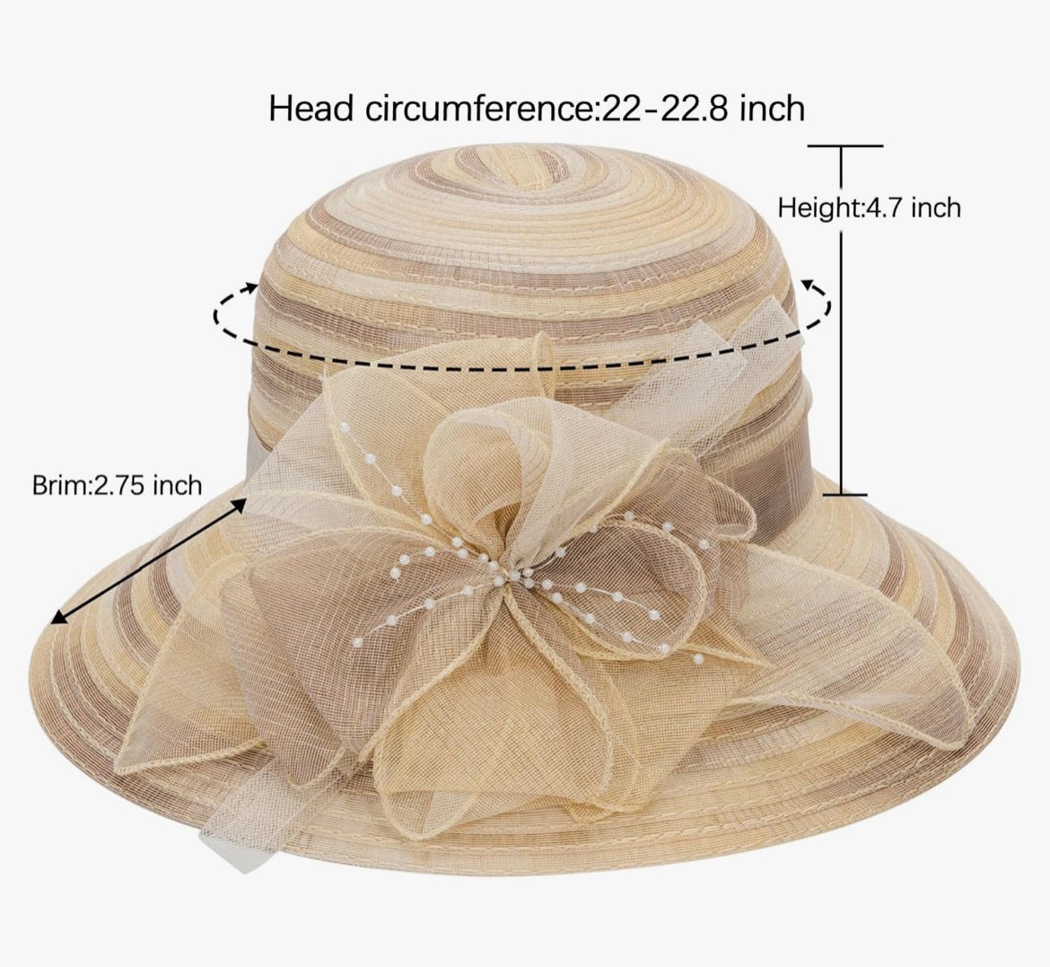 Women Kentucky Hat Derby Church Hat, Outdoor Cloche Sun Hat Bucket Hat