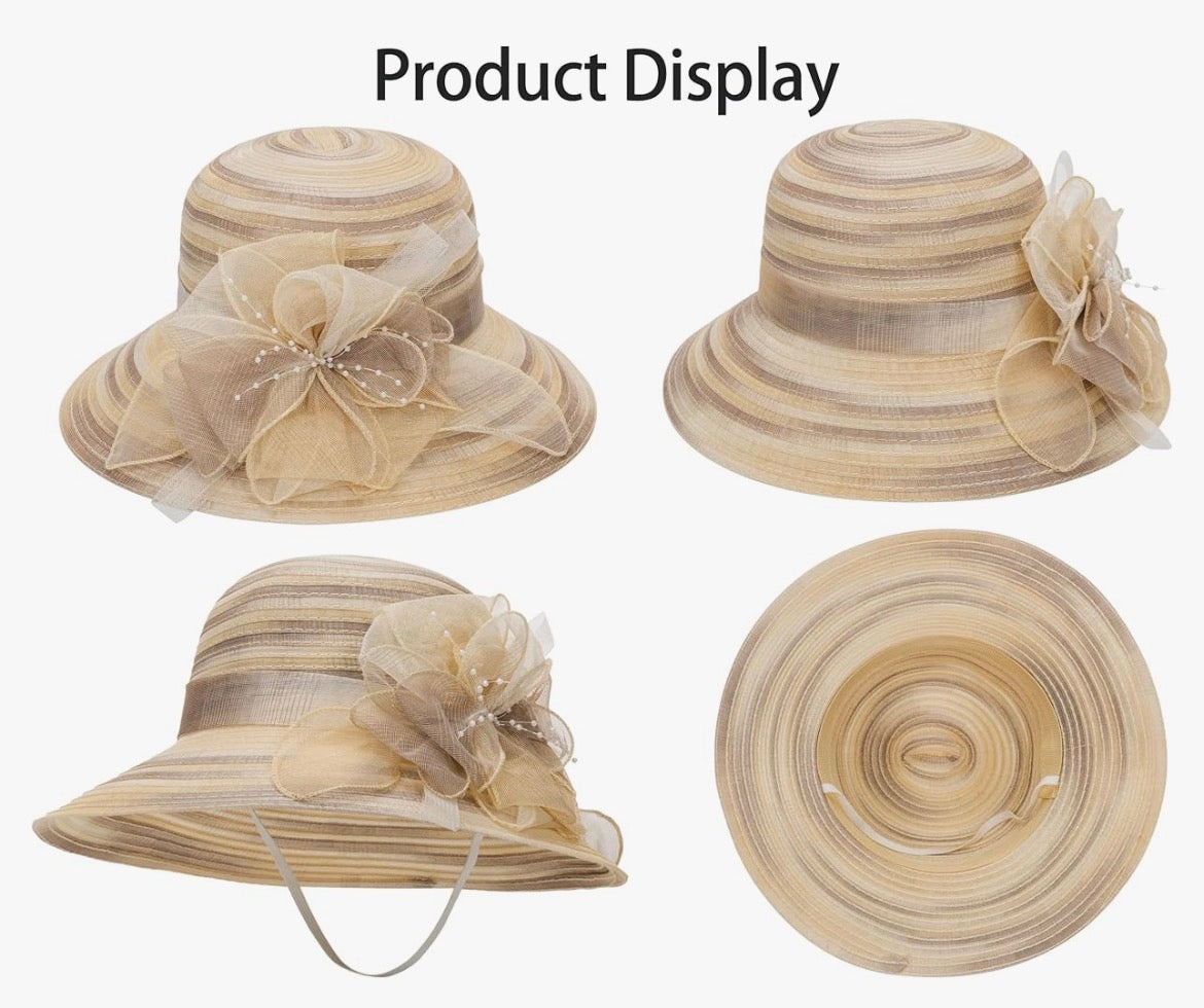 Women Kentucky Hat Derby Church Hat, Outdoor Cloche Sun Hat Bucket Hat