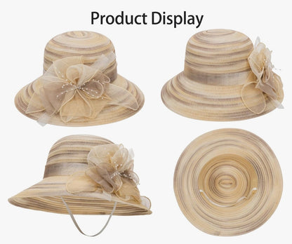 Women Kentucky Hat Derby Church Hat, Outdoor Cloche Sun Hat Bucket Hat